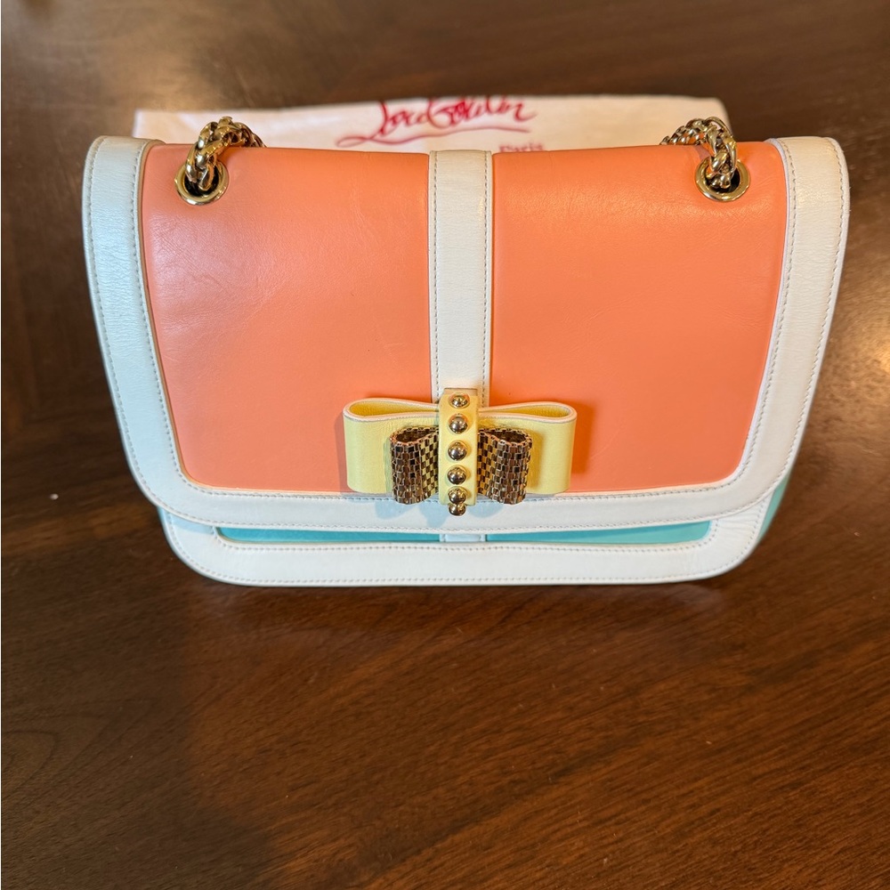 Christian Louboutin Peach, Yellow & White Leather Bow Shoulder Bag